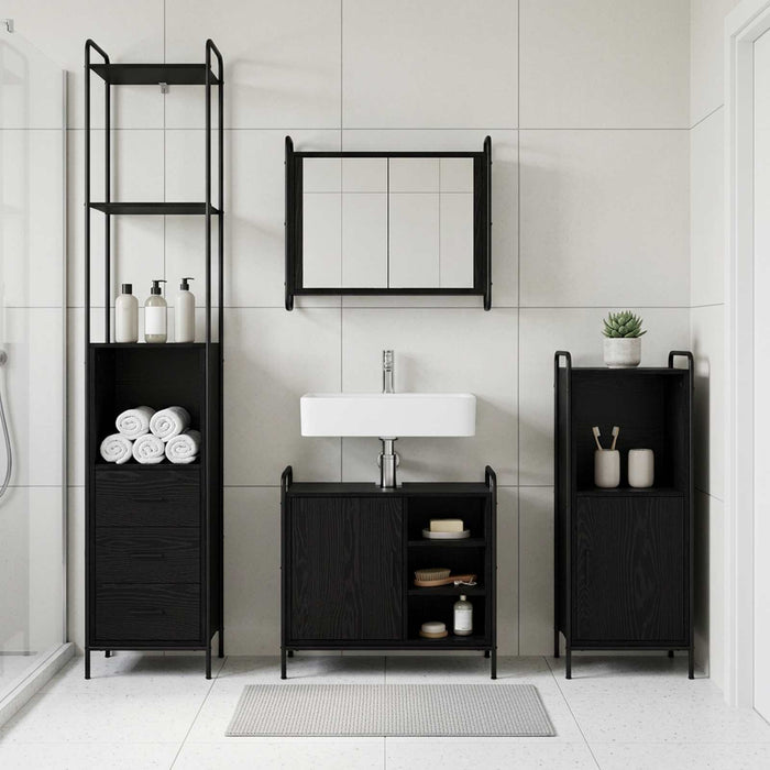 Set dulap baie 4 buc. Stejar Negru 40 x 36 x 200,5 cm WALTI