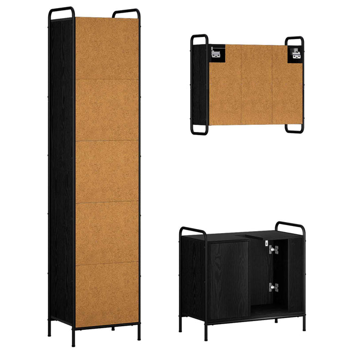 Set dulap baie 3 buc. Stejar Negru 40 x 36 x 181 cm WALTI