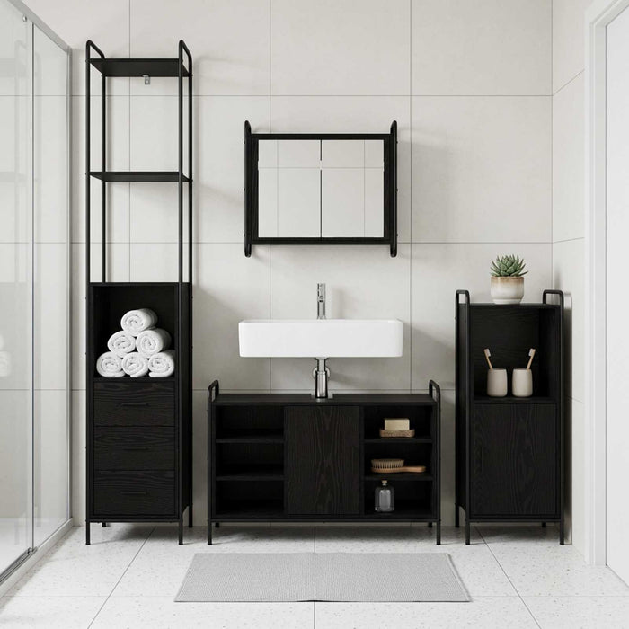 Set dulap baie 3 buc. Stejar Negru 40 x 36 x 181 cm WALTI