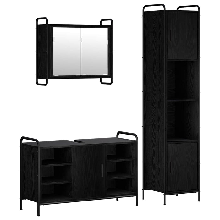 Set dulap baie 3 buc. Stejar Negru 40 x 36 x 181 cm WALTI