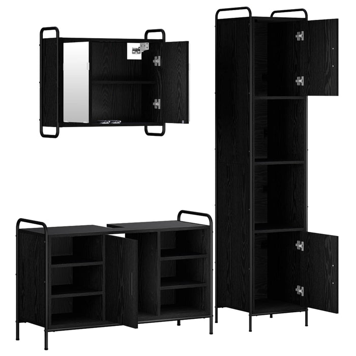 Set dulap baie 3 buc. Stejar Negru 40 x 36 x 181 cm WALTI