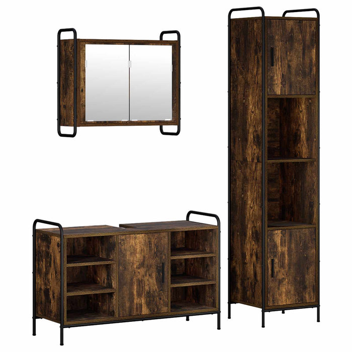 Set dulap baie 3 buc. Stejar fumuriu 40 x 36 x 181 cm WALTI