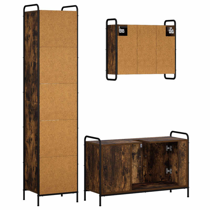 Set dulap baie 3 buc. Stejar fumuriu 40 x 36 x 181 cm WALTI