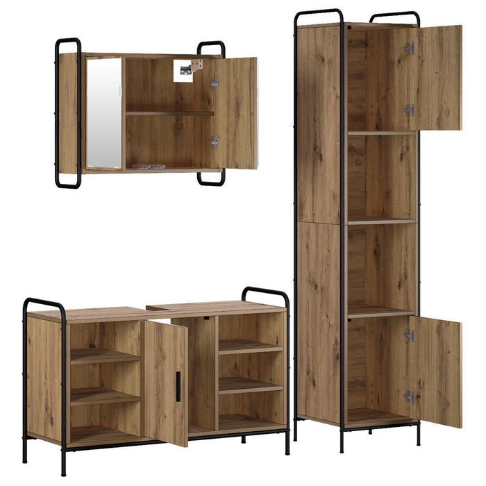 Set dulap baie 3 buc. Stejar Artizanal 40 x 36 x 181 cm WALTI
