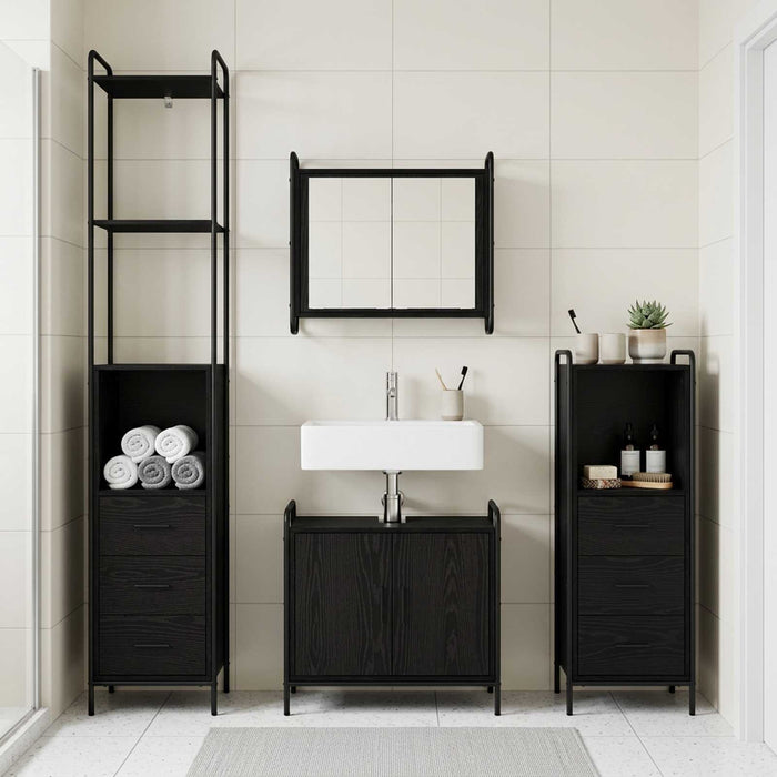 Set dulap baie 4 buc. Stejar Negru 40 x 36 x 200,5 cm WALTI