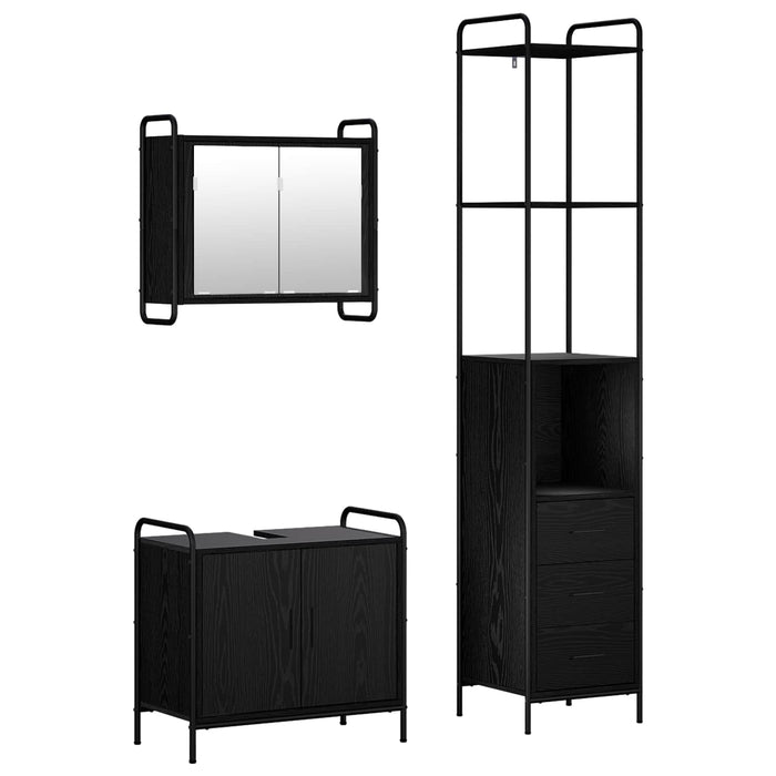 Set dulap baie 3 buc. Stejar Negru 40 x 36 x 200,5 cm WALTI