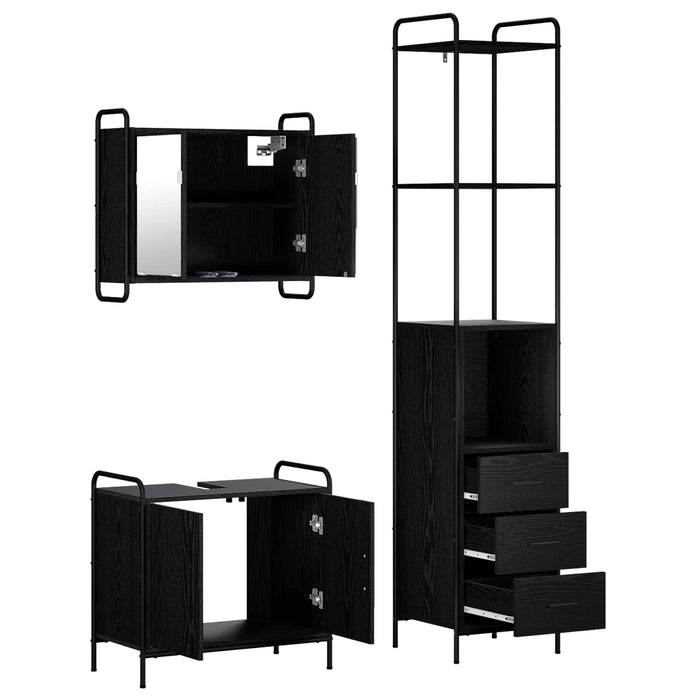 Set dulap baie 3 buc. Stejar Negru 40 x 36 x 200,5 cm WALTI