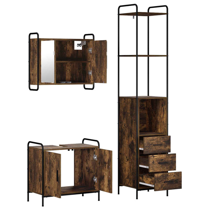 Set dulap baie 3 buc. Stejar fumuriu 40 x 36 x 200,5 cm WALTI