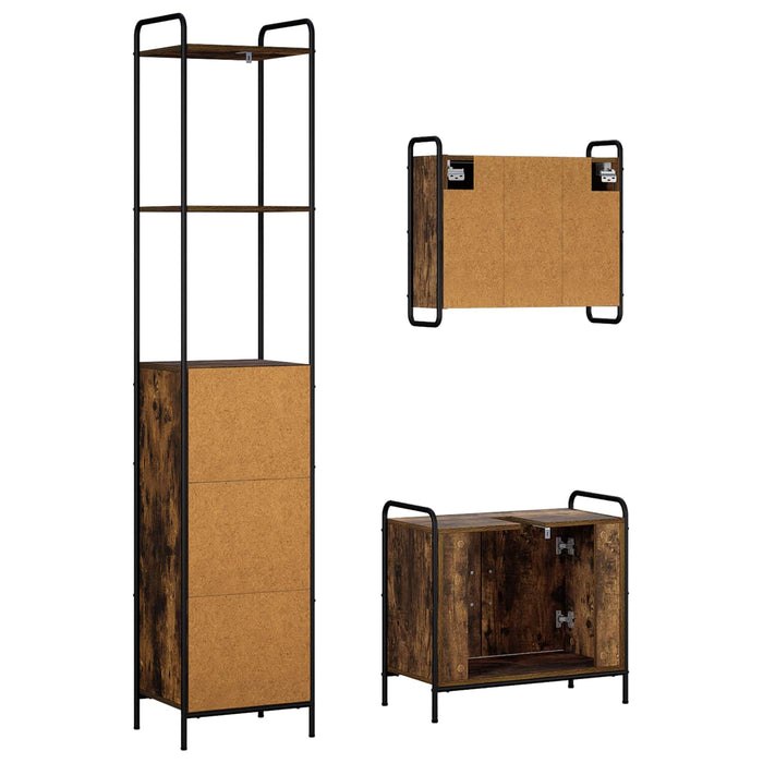 Set dulap baie 3 buc. Stejar fumuriu 40 x 36 x 200,5 cm WALTI