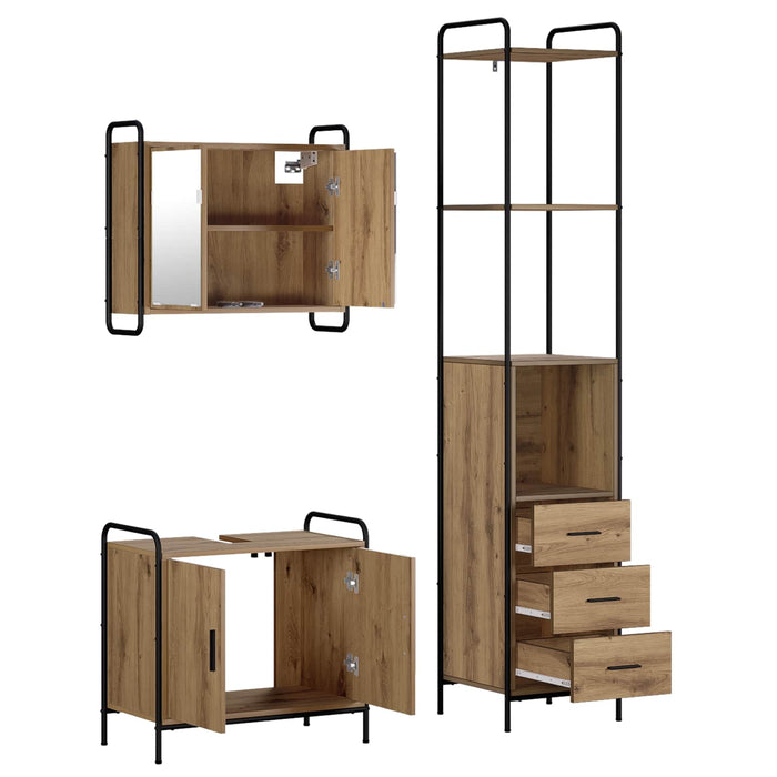Set dulap baie 3 buc. Stejar Artizanal 40 x 36 x 200,5 cm WALTI