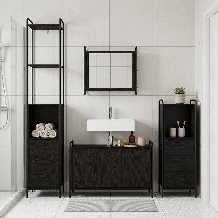 Set dulap baie 4 buc. Stejar Negru 40 x 36 x 200,5 cm WALTI