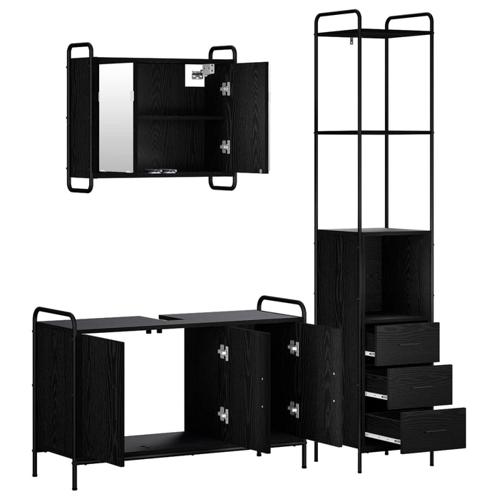 Set dulap baie 3 buc. Stejar Negru 40 x 36 x 200,5 cm WALTI