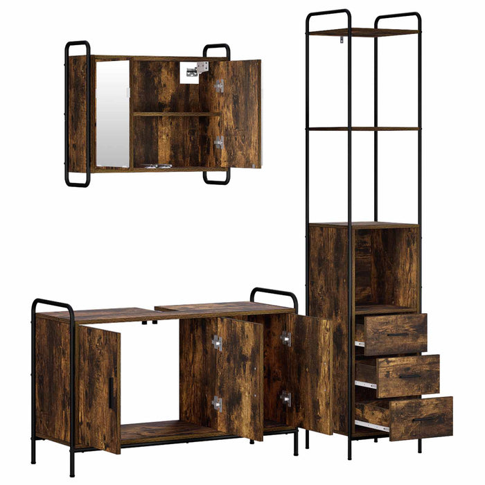 Set dulap baie 3 buc. Stejar fumuriu 40 x 36 x 200,5 cm WALTI