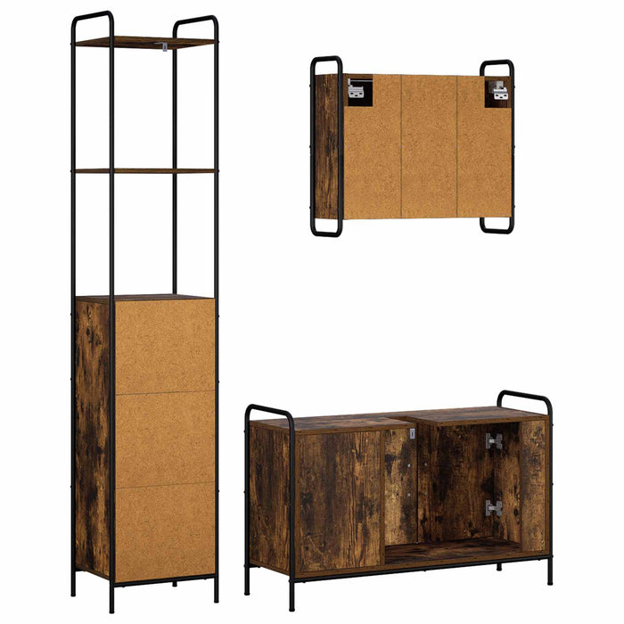 Set dulap baie 3 buc. Stejar fumuriu 40 x 36 x 200,5 cm WALTI