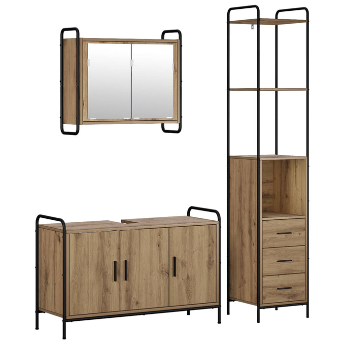 Set dulap baie 3 buc. Stejar Artizanal 40 x 36 x 200,5 cm WALTI