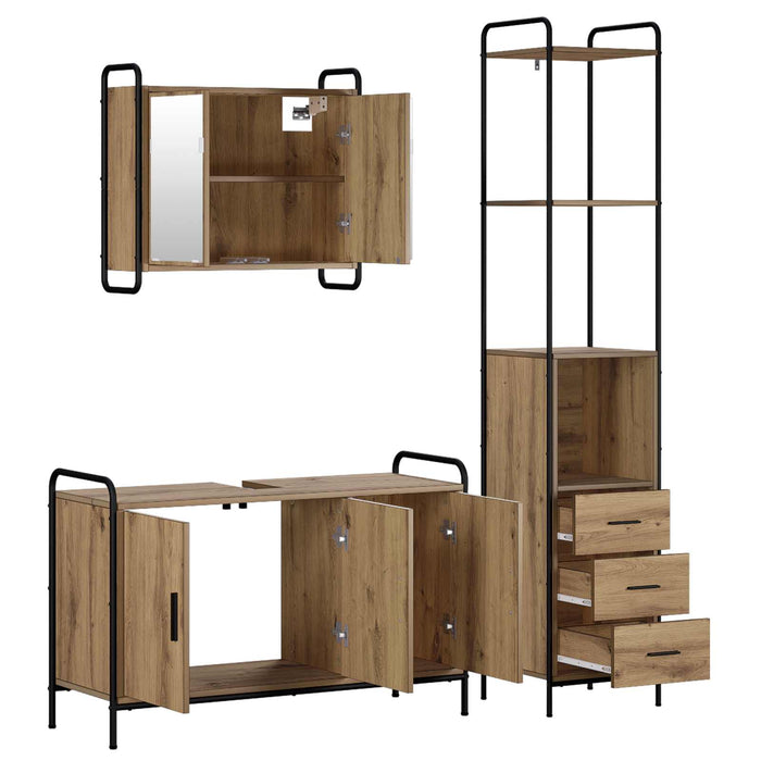 Set dulap baie 3 buc. Stejar Artizanal 40 x 36 x 200,5 cm WALTI
