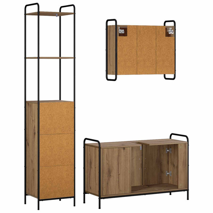 Set dulap baie 3 buc. Stejar Artizanal 40 x 36 x 200,5 cm WALTI