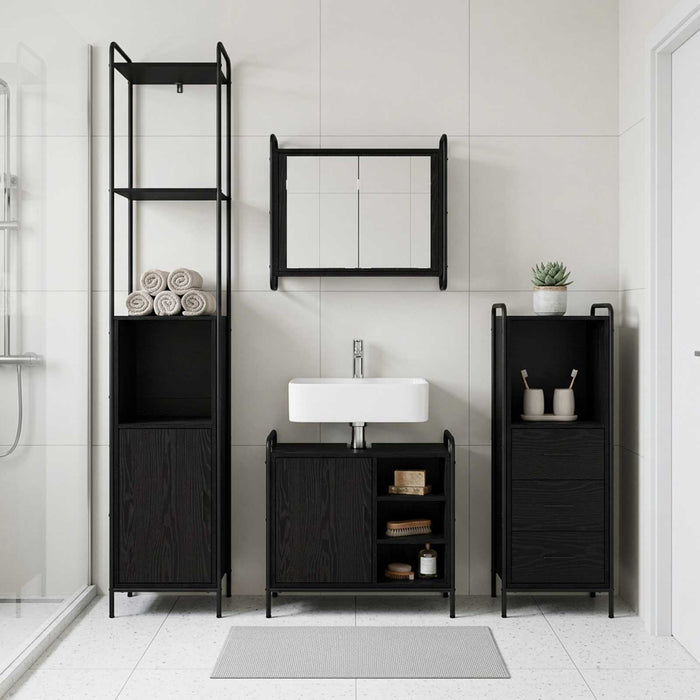 Set dulap baie 3 buc. Stejar Negru 40 x 36 x 200,5 cm WALTI