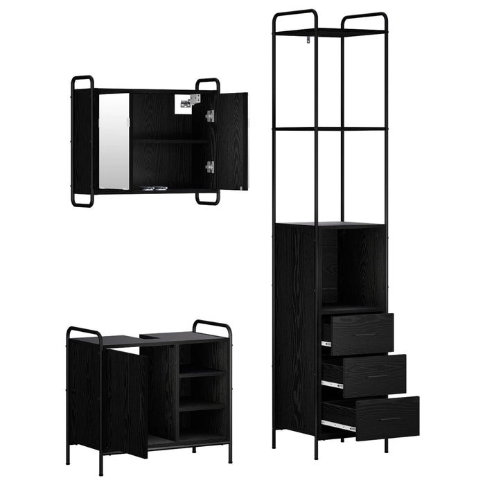 Set dulap baie 3 buc. Stejar Negru 40 x 36 x 200,5 cm WALTI