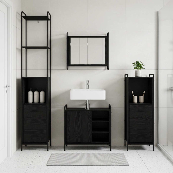 Set dulap baie 4 buc. Stejar Negru 40 x 36 x 200,5 cm WALTI