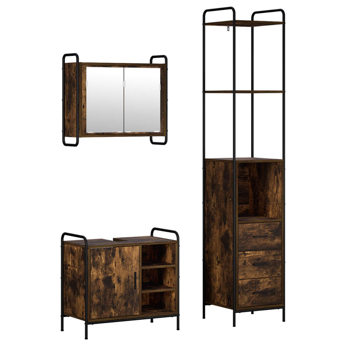 Set dulap baie 3 buc. Stejar fumuriu 40 x 36 x 200,5 cm WALTI