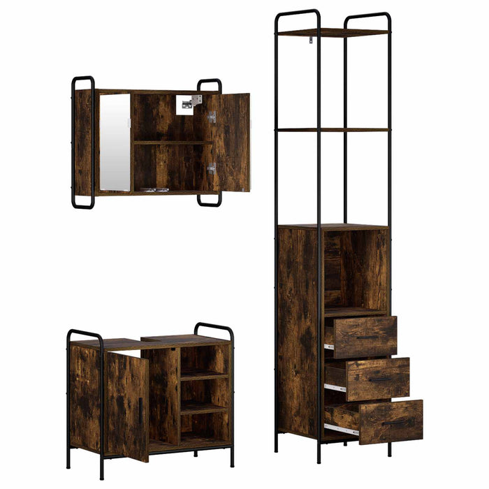 Set dulap baie 3 buc. Stejar fumuriu 40 x 36 x 200,5 cm WALTI