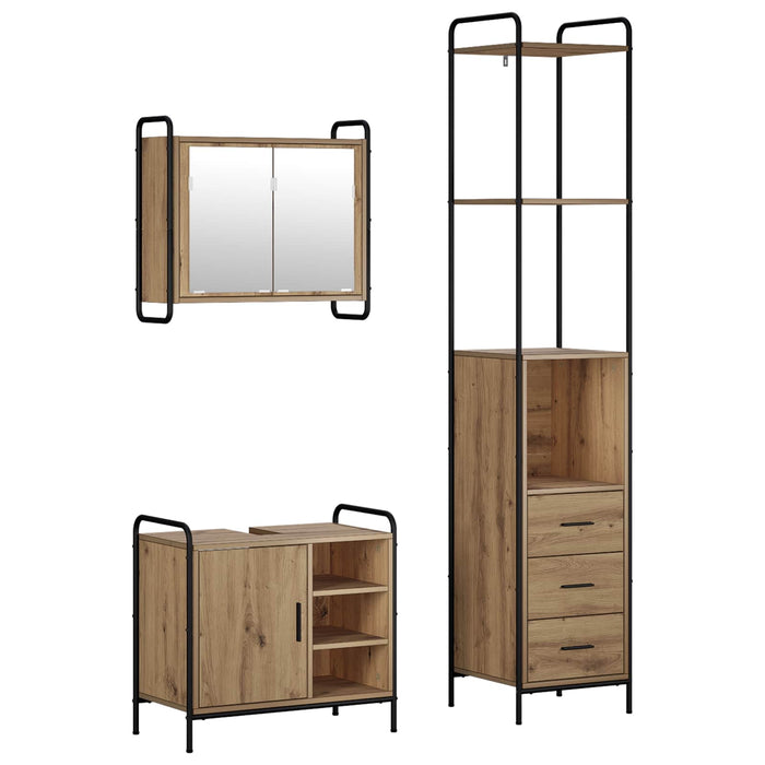 Set dulap baie 3 buc. Stejar Artizanal 40 x 36 x 200,5 cm WALTI