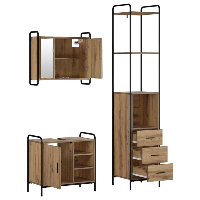 Set dulap baie 3 buc. Stejar Artizanal 40 x 36 x 200,5 cm WALTI