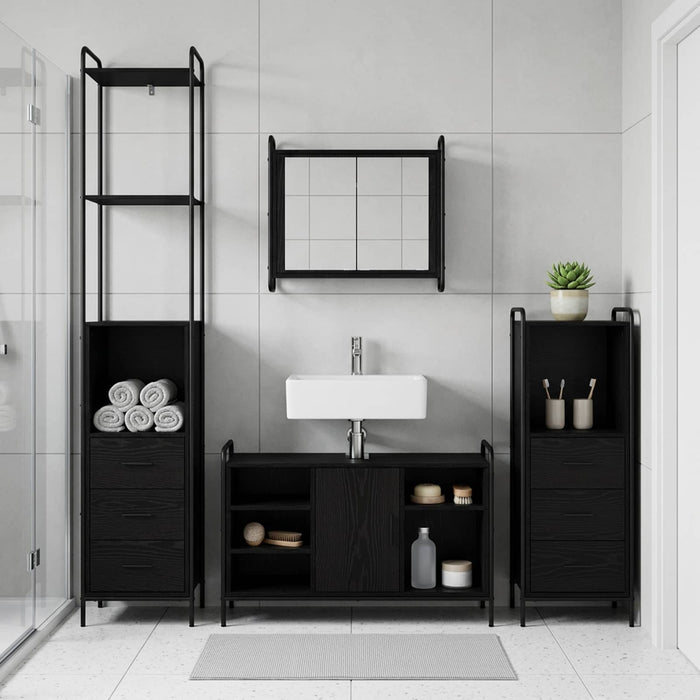 Set dulap baie 4 buc. Stejar Negru 40 x 36 x 200,5 cm WALTI