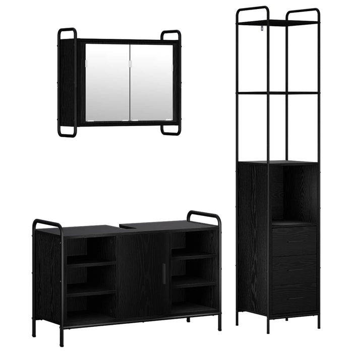 Set dulap baie 3 buc. Stejar Negru 40 x 36 x 200,5 cm WALTI
