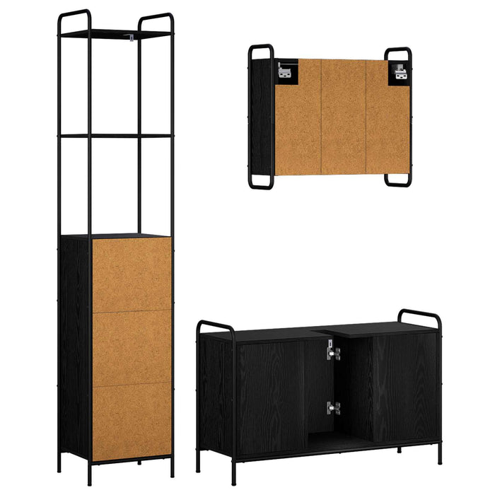 Set dulap baie 3 buc. Stejar Negru 40 x 36 x 200,5 cm WALTI