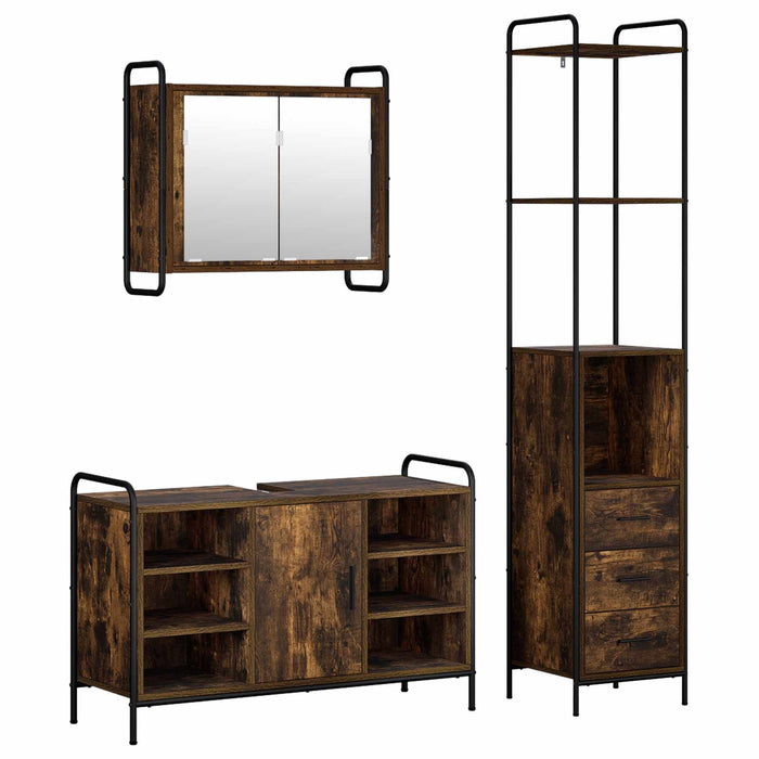 Set dulap baie 3 buc. Stejar fumuriu 40 x 36 x 200,5 cm WALTI