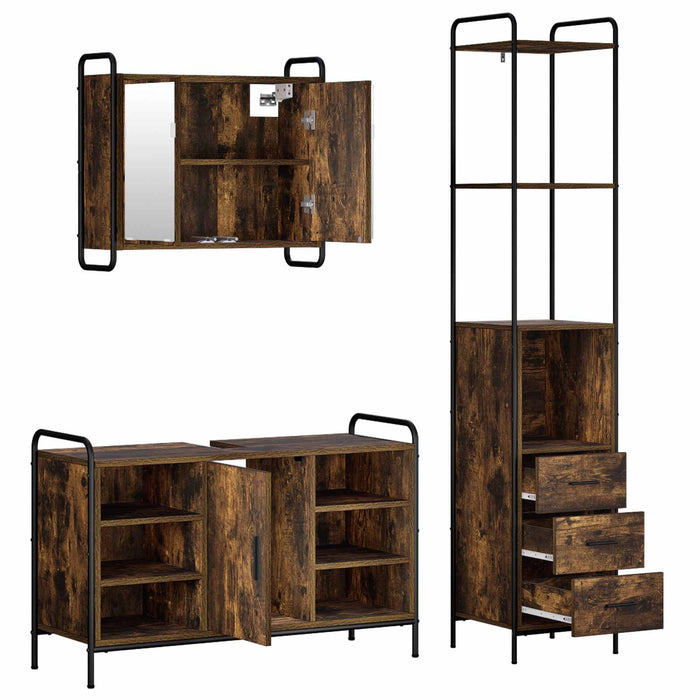 Set dulap baie 3 buc. Stejar fumuriu 40 x 36 x 200,5 cm WALTI