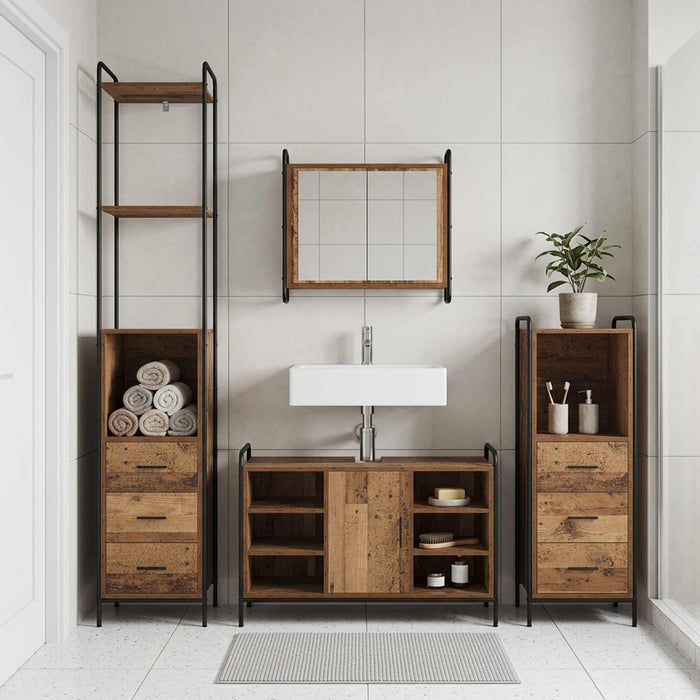 Set dulap baie 4 buc. Lemn vechi 40 x 36 x 200,5 cm WALTI