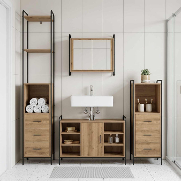 Set dulap baie 4 buc. Stejar Artizanal 40 x 36 x 200,5 cm WALTI