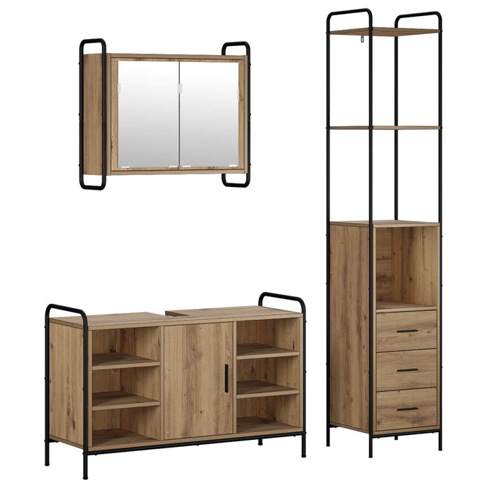 Set dulap baie 3 buc. Stejar Artizanal 40 x 36 x 200,5 cm WALTI