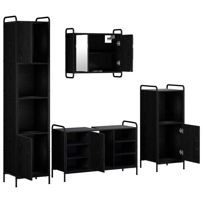 Set dulap baie 4 buc. Stejar Negru 40 x 36 x 181 cm WALTI