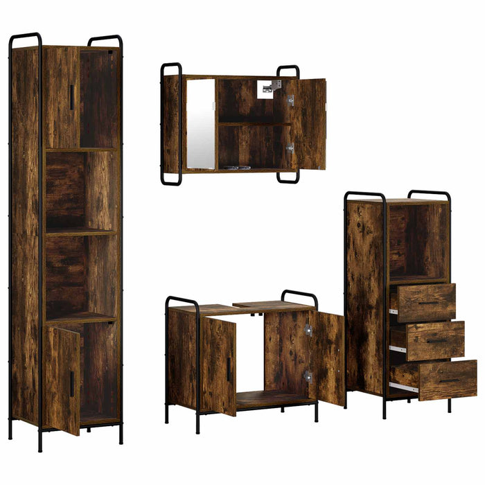 Set dulap baie 4 buc. Stejar fumuriu 40 x 36 x 181 cm WALTI
