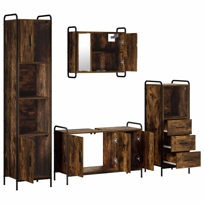 Set dulap baie 4 buc. Stejar fumuriu 40 x 36 x 181 cm WALTI