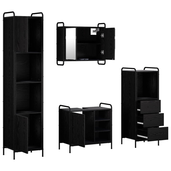 Set dulap baie 4 buc. Stejar Negru 40 x 36 x 181 cm WALTI
