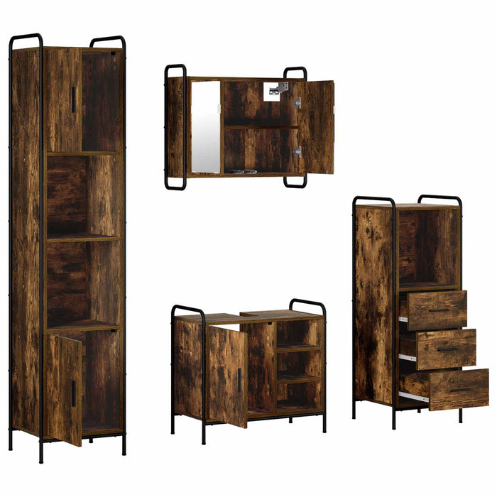 Set dulap baie 4 buc. Stejar fumuriu 40 x 36 x 181 cm WALTI