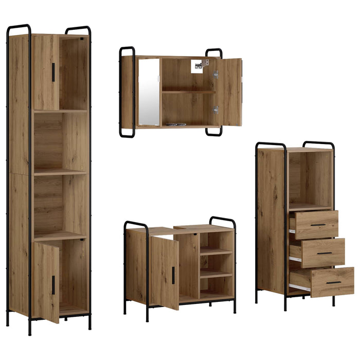 Set dulap baie 4 buc. Stejar Artizanal 40 x 36 x 181 cm WALTI