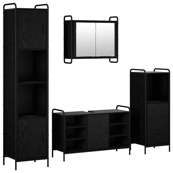 Set dulap baie 4 buc. Stejar Negru 40 x 36 x 181 cm WALTI