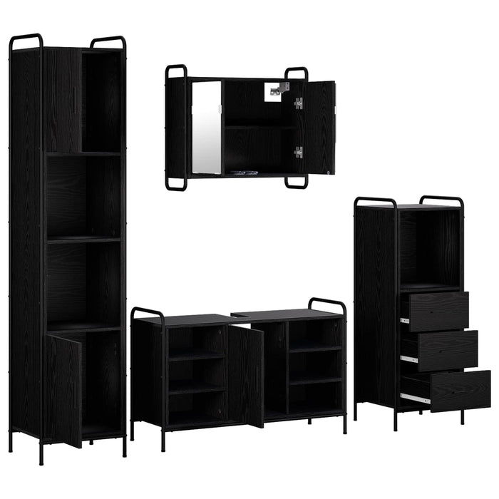 Set dulap baie 4 buc. Stejar Negru 40 x 36 x 181 cm WALTI