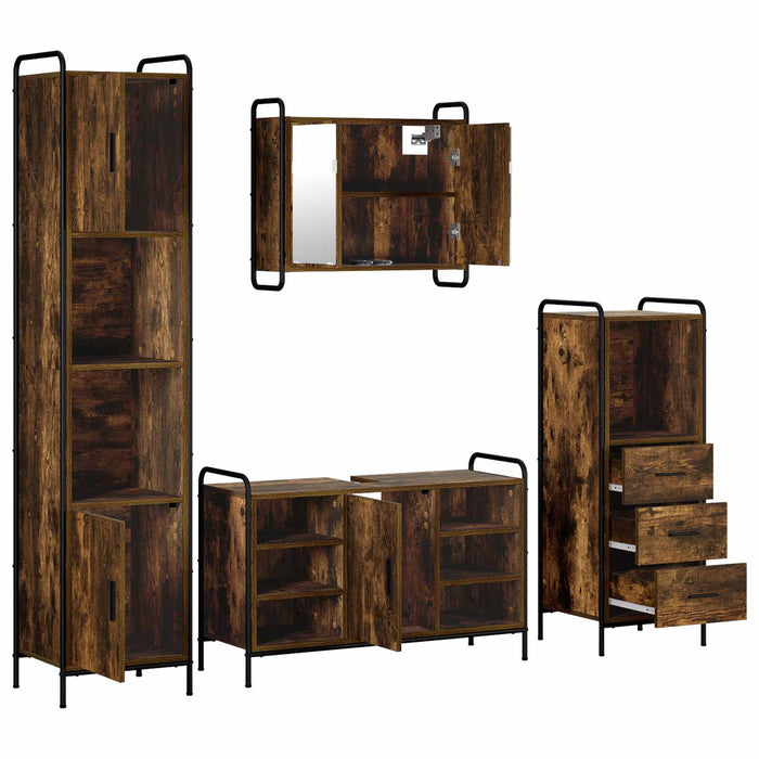 Set dulap baie 4 buc. Stejar fumuriu 40 x 36 x 181 cm WALTI