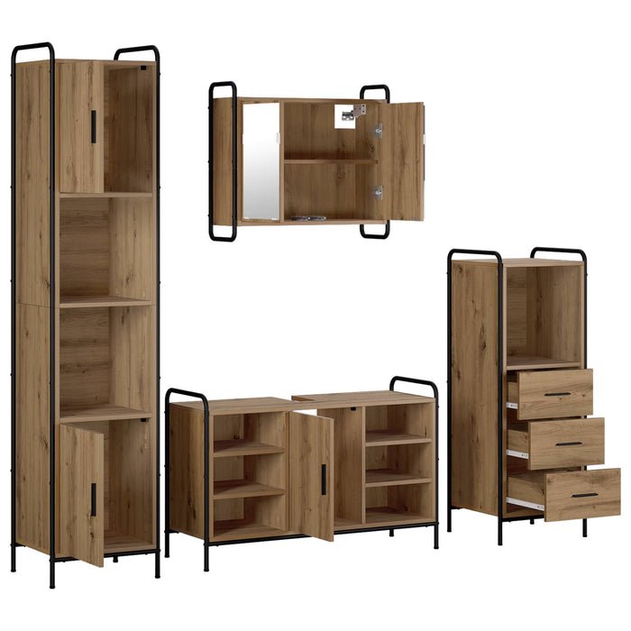 Set dulap baie 4 buc. Stejar Artizanal 40 x 36 x 181 cm WALTI