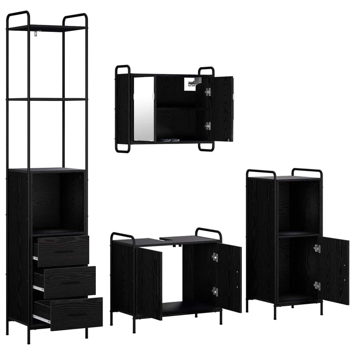 Set dulap baie 4 buc. Stejar Negru 40 x 36 x 200,5 cm WALTI