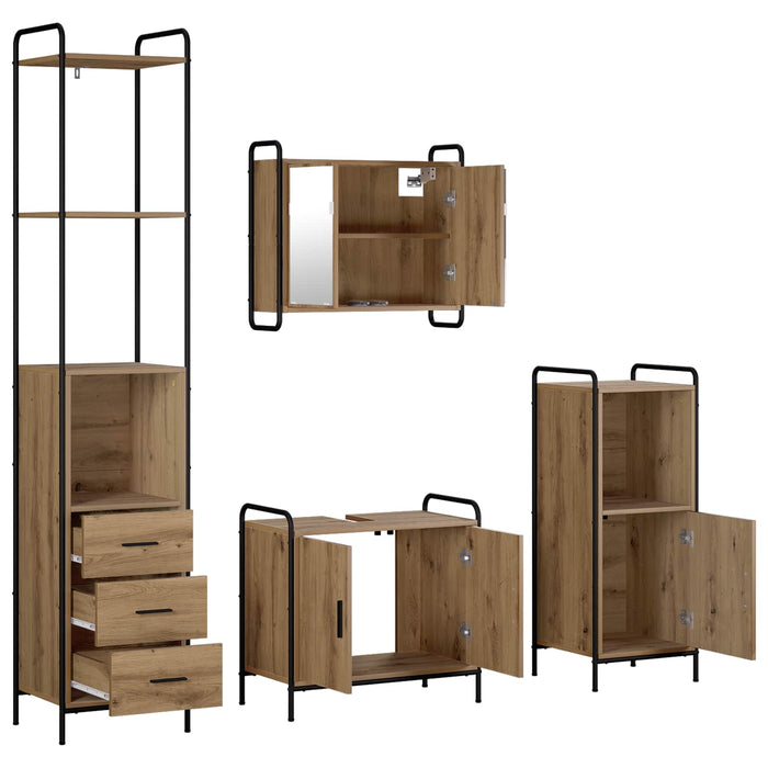 Set dulap baie 4 buc. Stejar Artizanal 40 x 36 x 200,5 cm WALTI
