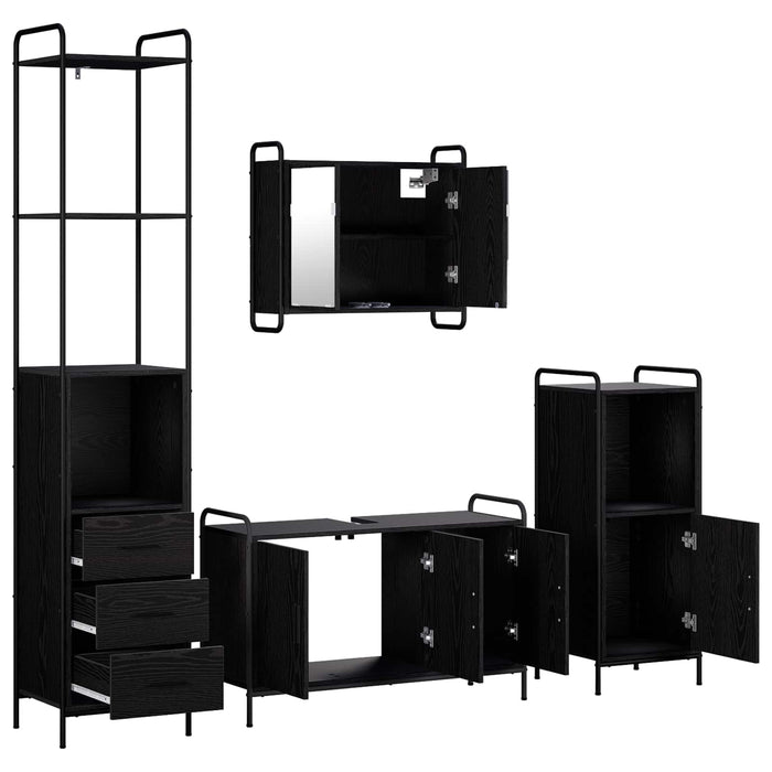 Set dulap baie 4 buc. Stejar Negru 40 x 36 x 200,5 cm WALTI