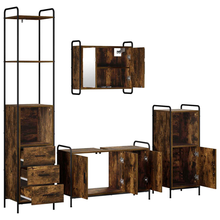 Set dulap baie 4 buc. Stejar fumuriu 40 x 36 x 200,5 cm WALTI